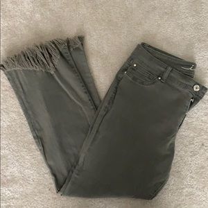 INC Army Green Fringed-Bottom Jeans